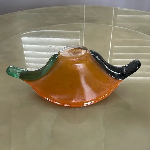 Handmade Blown Glass Vase Candy Bowl Orange Iridescent